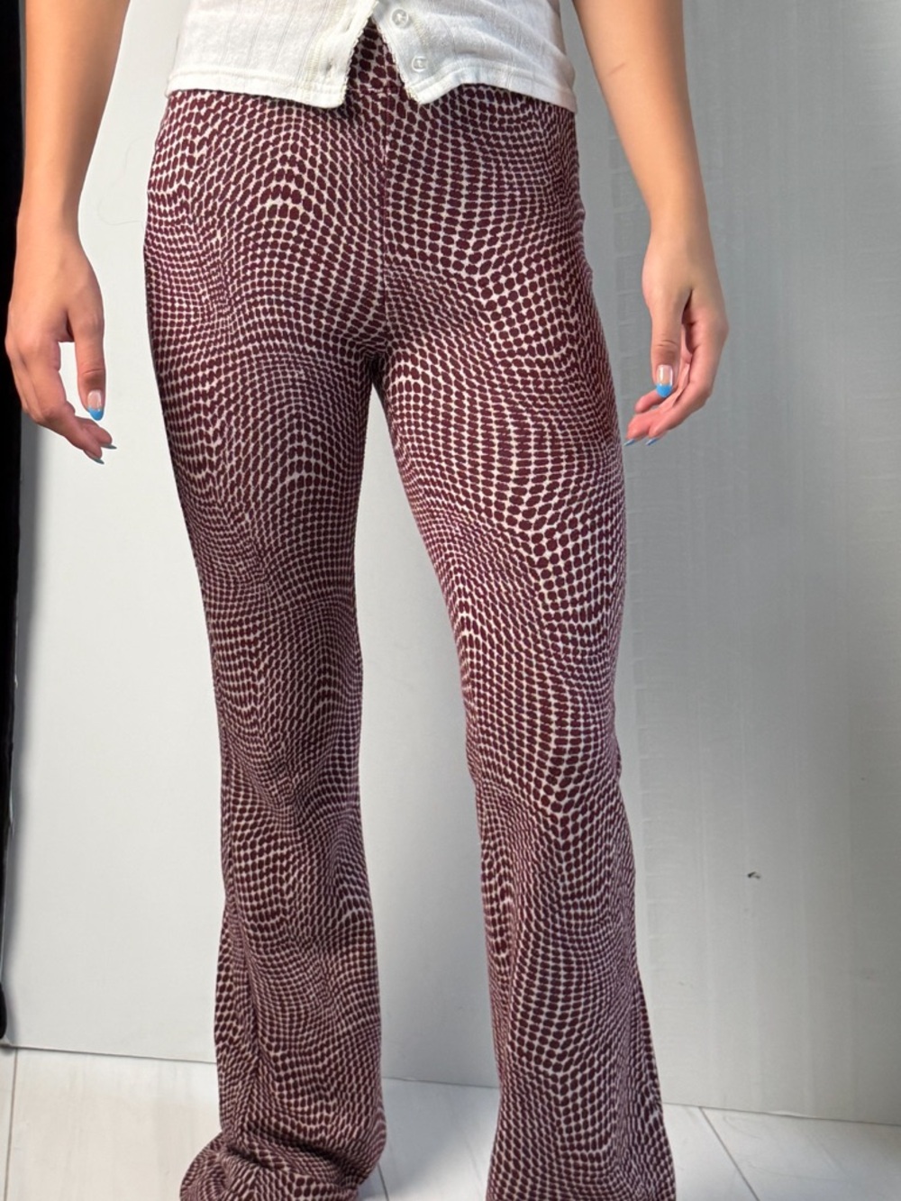 Urban Outfitters Burgundy Patterned Wide Leg Pants